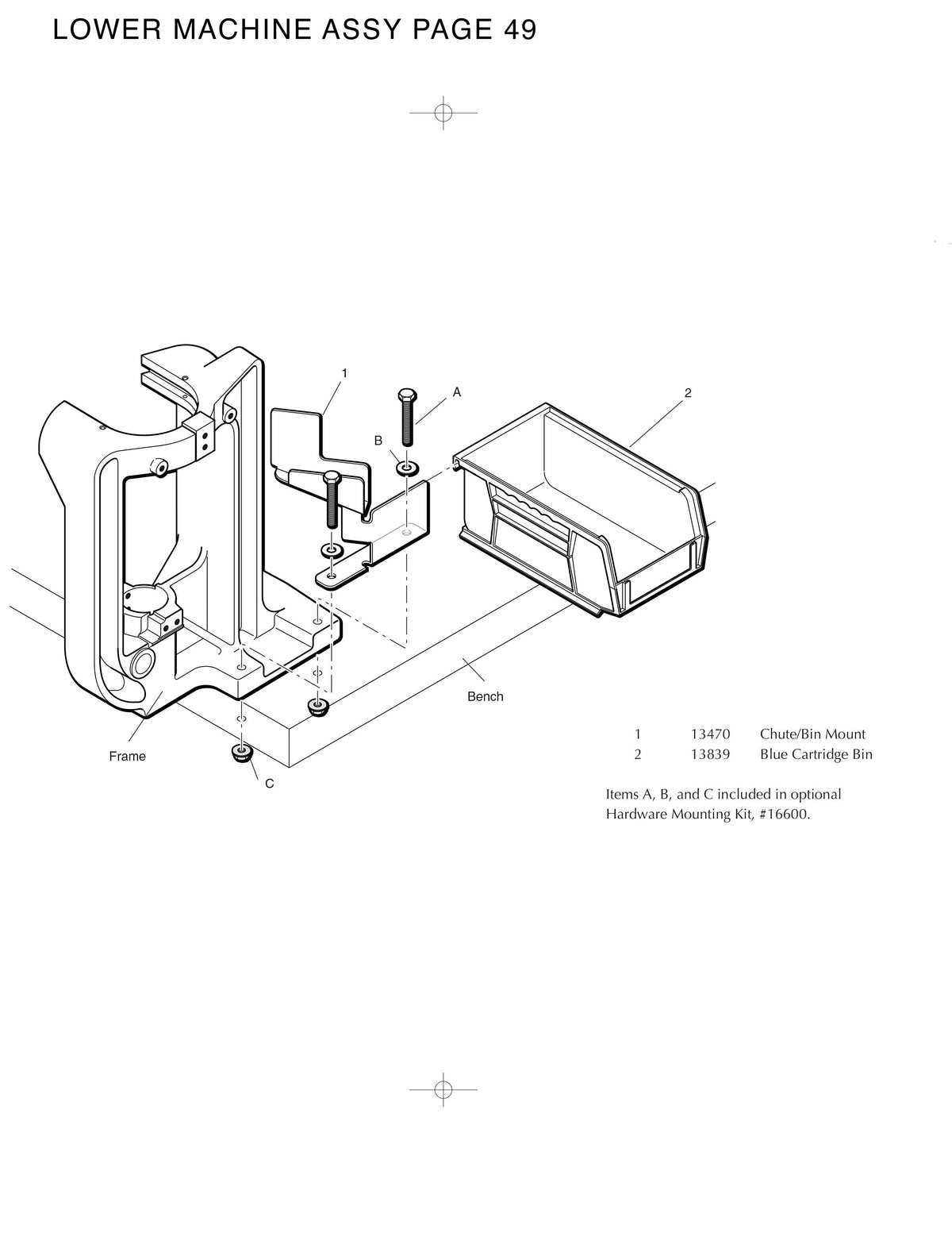 XL650 Lower Machine Assembly — manual page 49 parts diagram