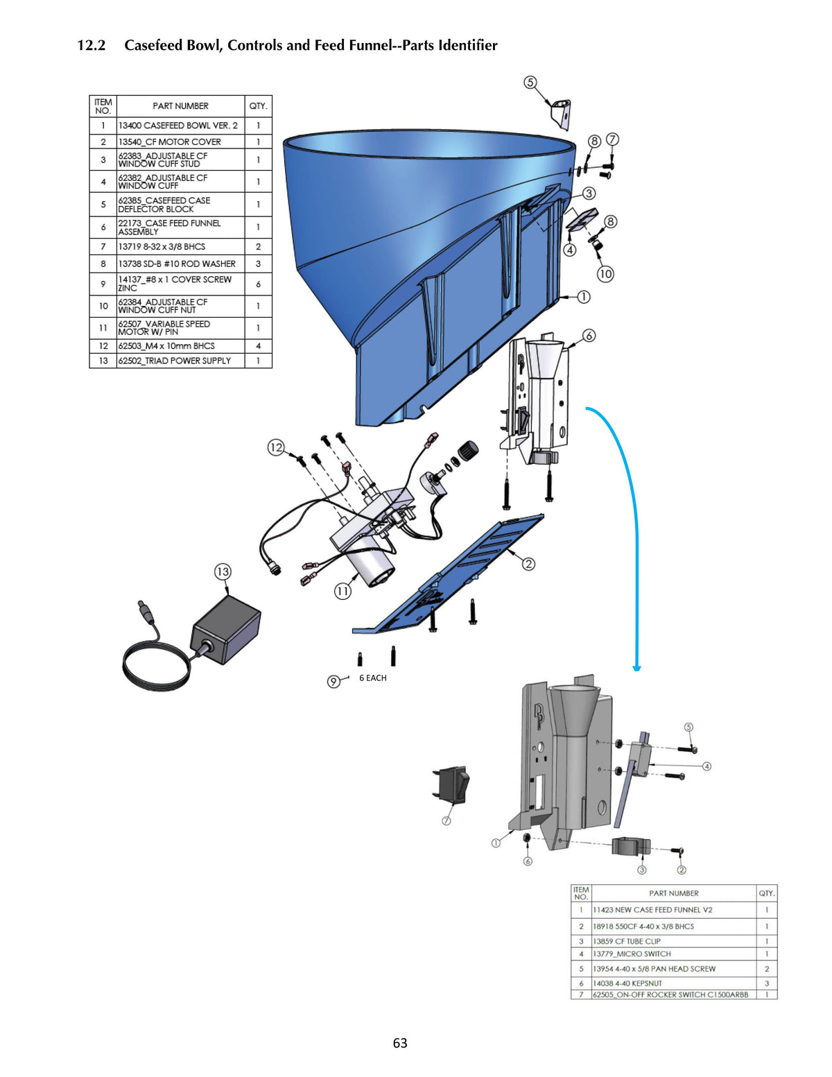Machine Parts | RL1100 | Casefeed Bowl Assy | Manual Page 63