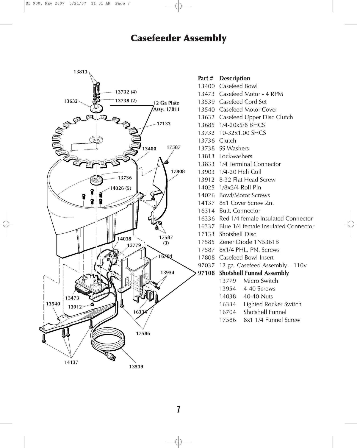 Machine Parts | SL900 | Casefeeder Assy | Manual Page 7