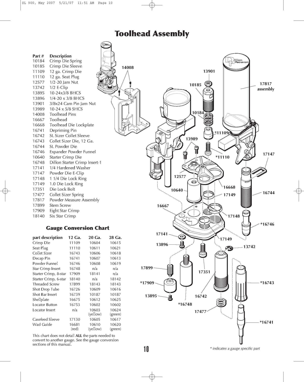 Machine Parts | SL900 | Toolhead Assy | Manual Page 10