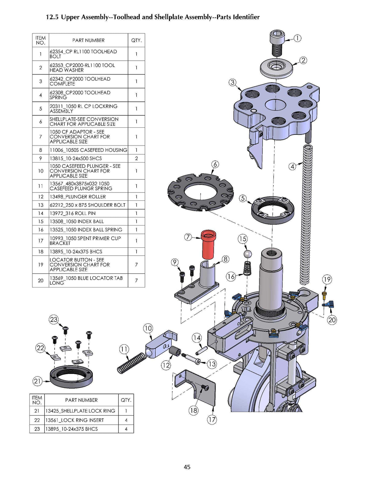 Machine Parts | CP2000 | Toolhead / Shellplate Assy | Manual Page 45