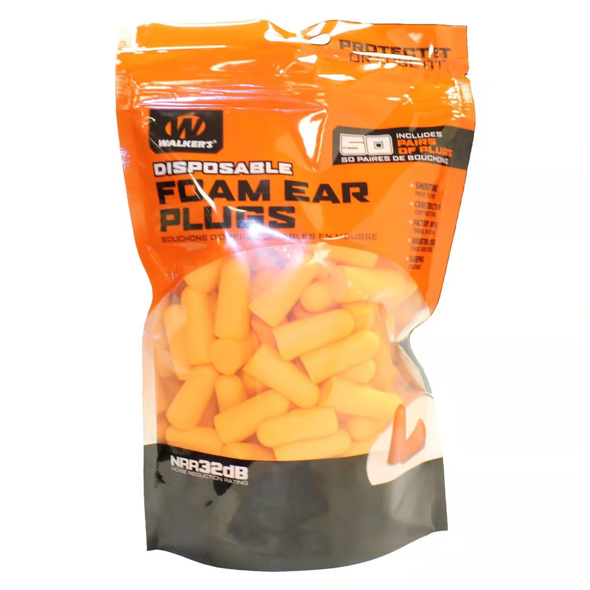 Walker's Foam Ear Plugs | 50 Pair Bag