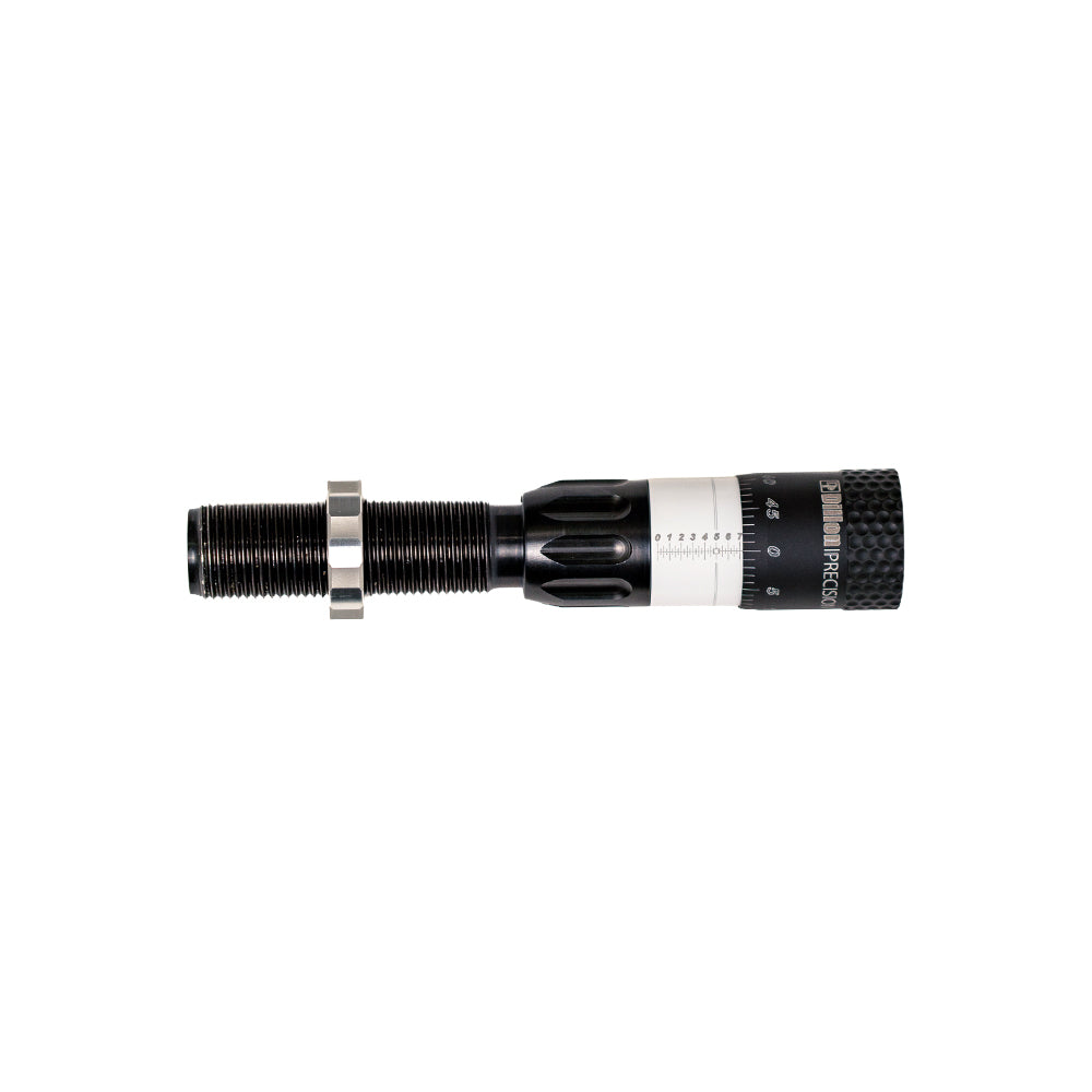 Side profile of the Accurized Series micrometer bullet seating die, showing the fluted body, lock ring and 7/8-14 threaded shank.