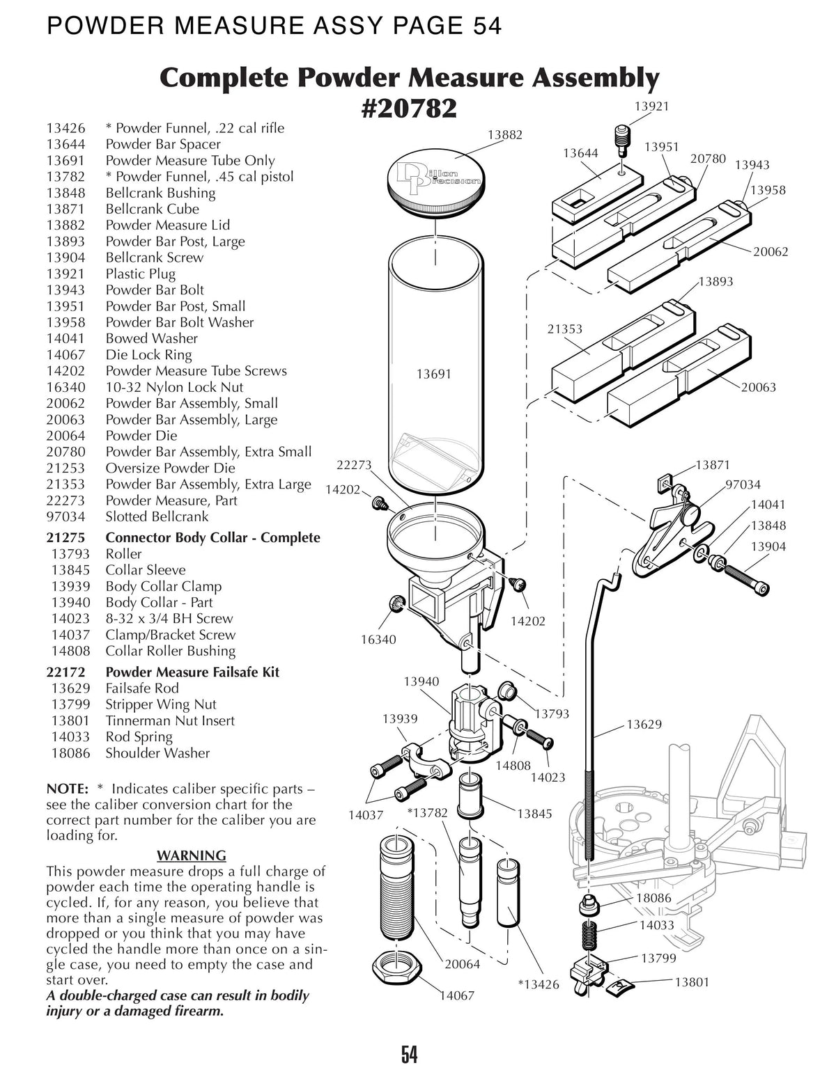 XL650 Powder Measure Assy — manual page 54 parts diagram