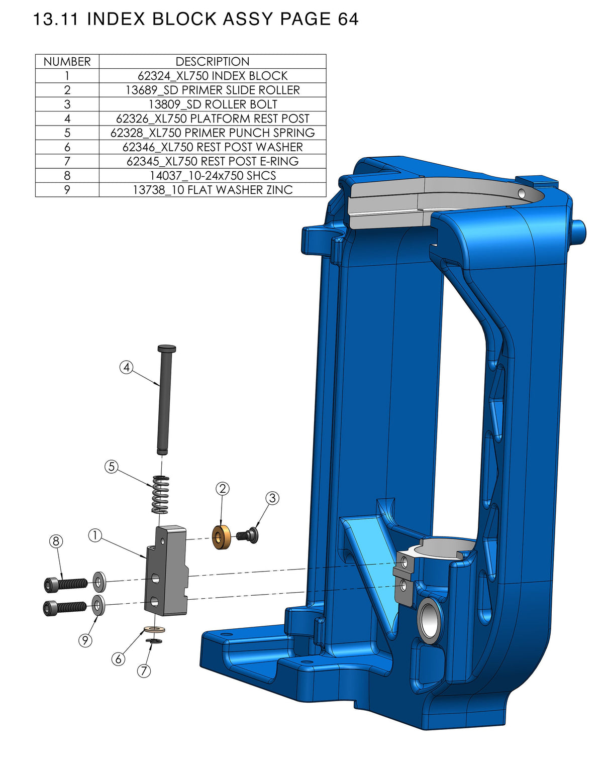 Replacement Parts | Index Block Assembly | XL750 Manual Page 64