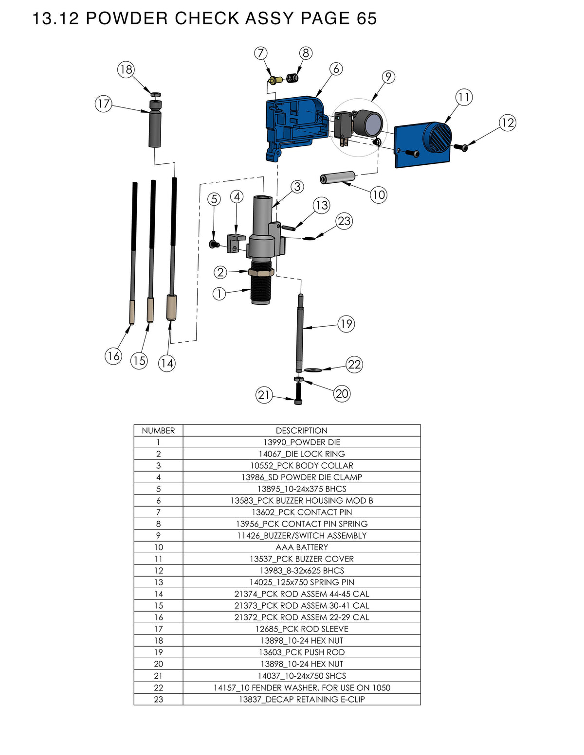 Machine Parts | RL1100 | Powder Check Assy | Manual Page 78
