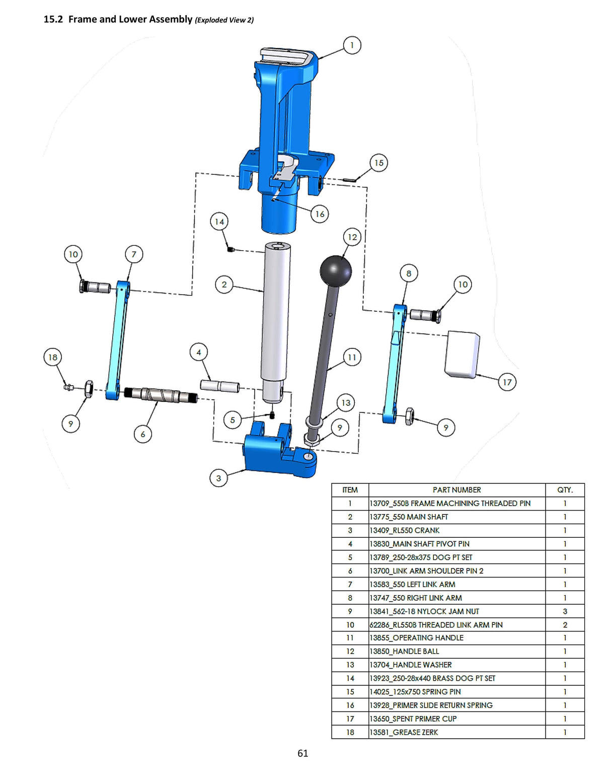 Replacement Parts | Frame & Lower Assembly | RL550 Manual Page 61