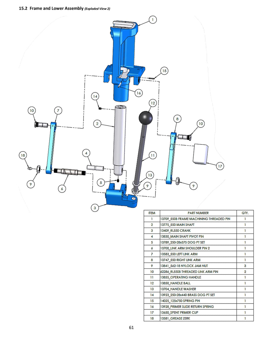 Replacement Parts | Frame & Lower Assembly | RL550 Manual Page 61