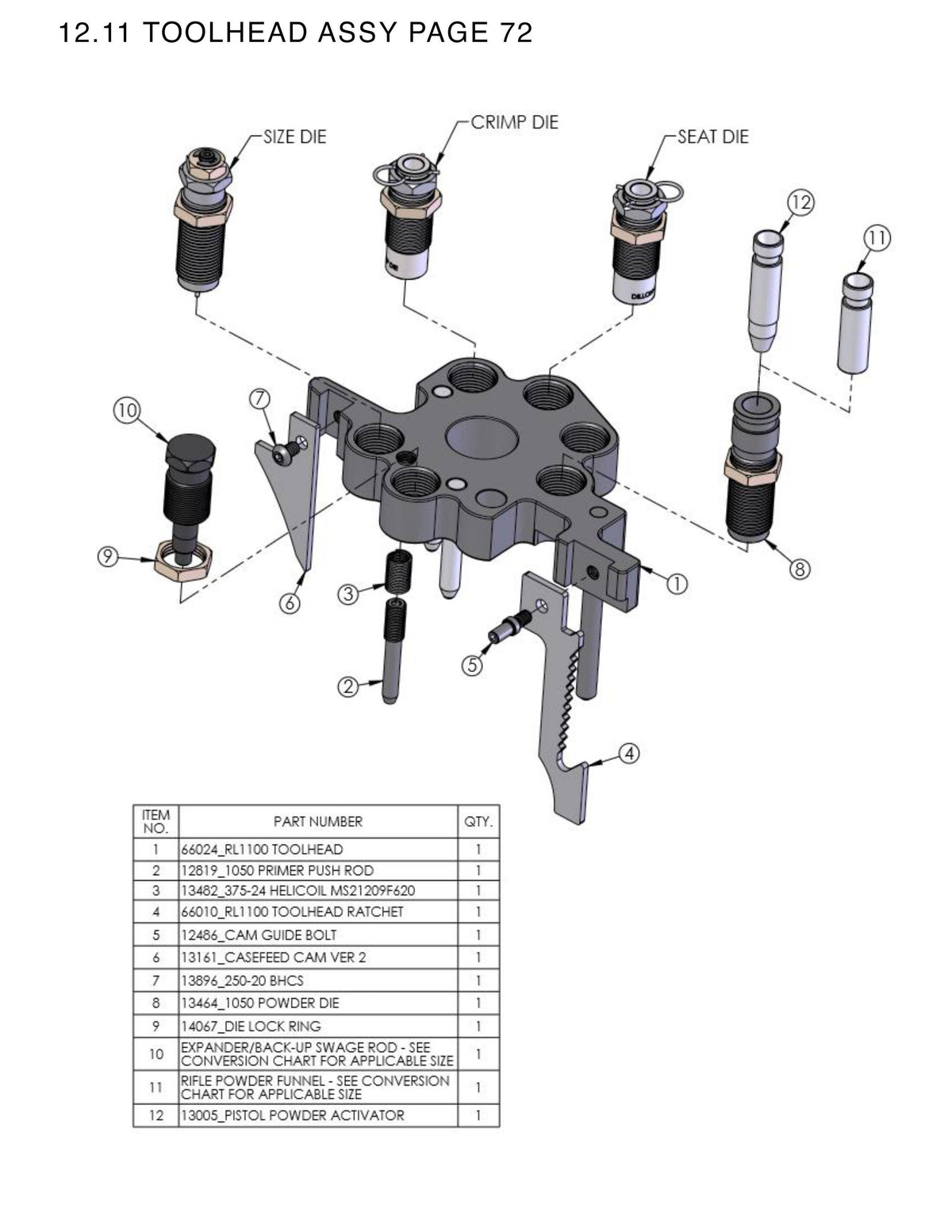 Machine Parts | RL1100 | Toolhead Assy | Manual Page 72