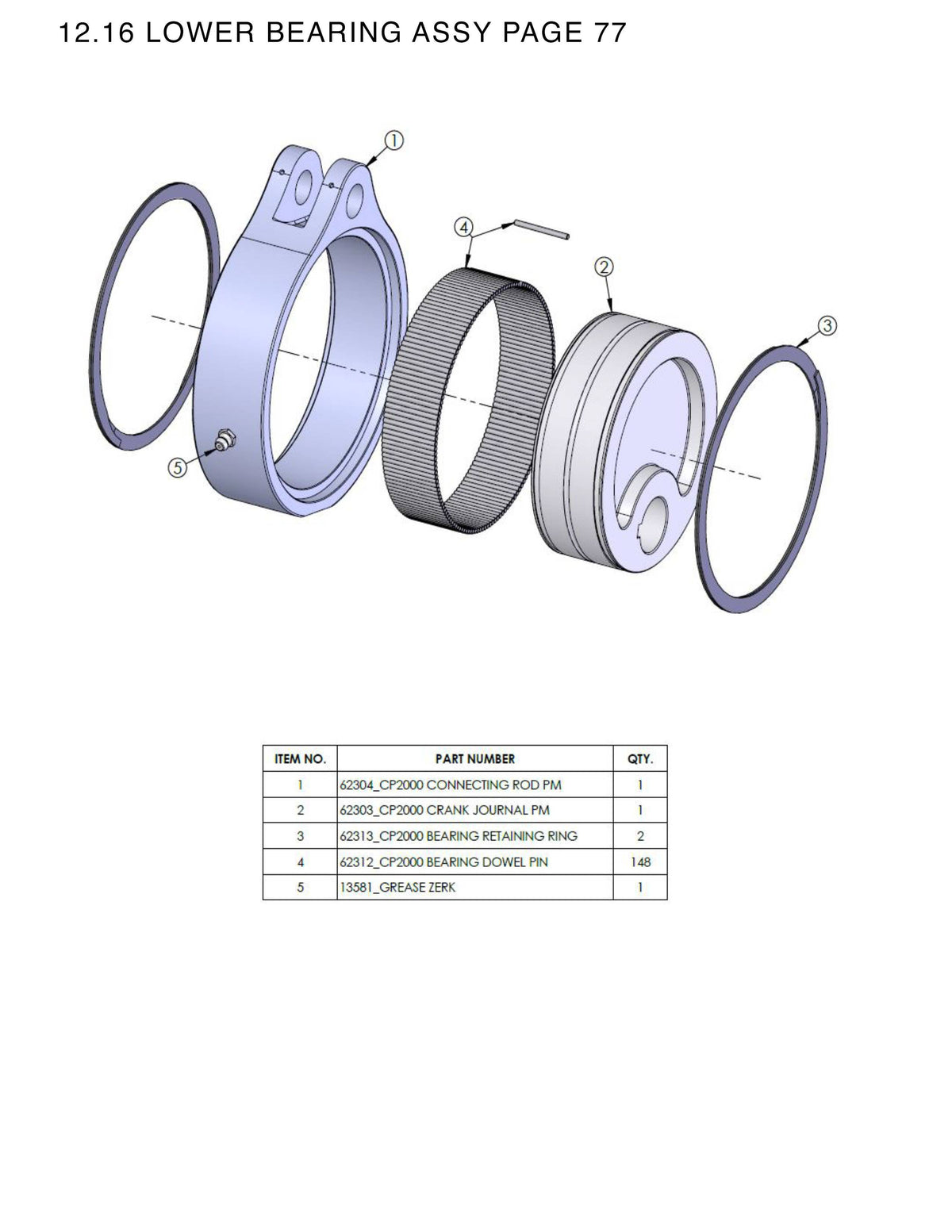 RL1100 Lower Bearing Assembly — manual page 77 parts diagram
