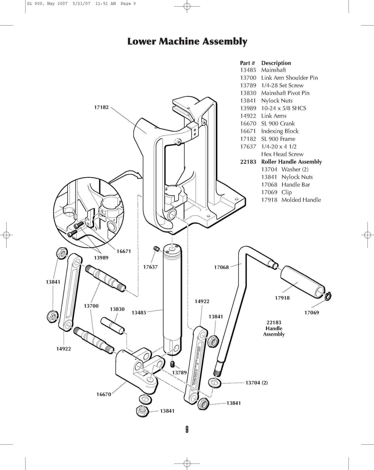 Machine Parts | SL900 | Lower Machine Assy | Manual Page 9