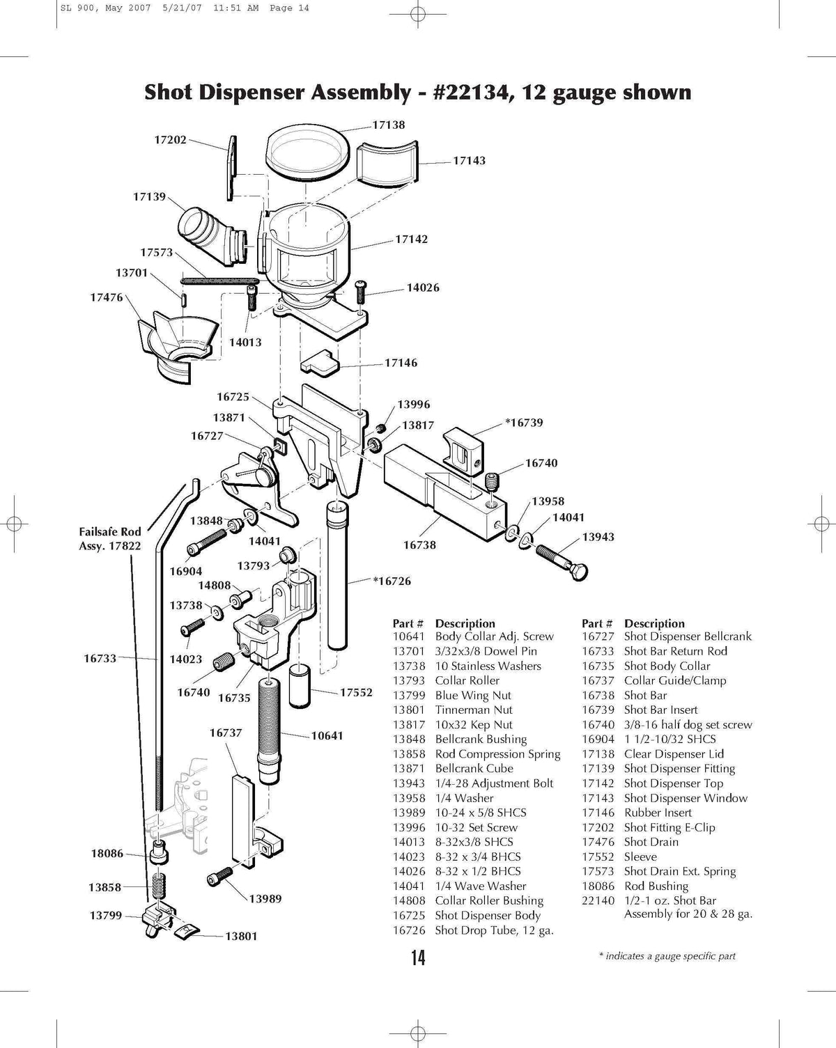 Machine Parts | SL900 | Shot Dispenser Assy | Manual Page 14