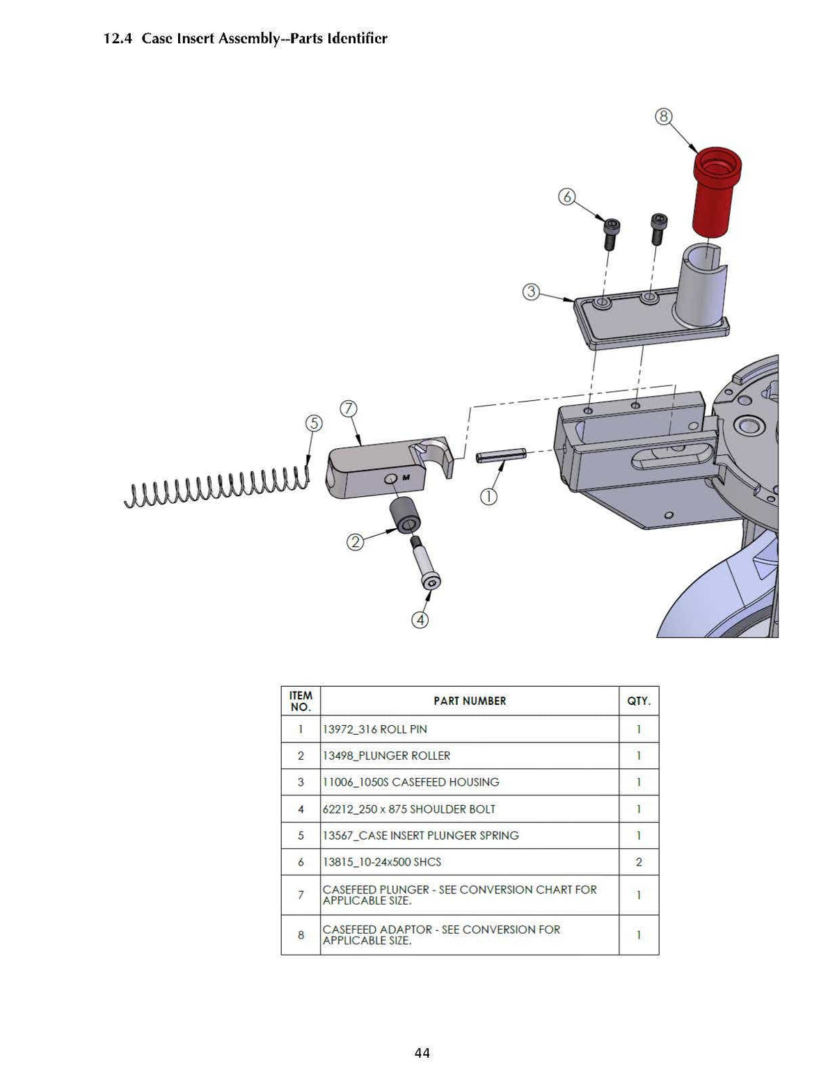 Machine Parts | CP2000 | Case Insert Assy | Manual Page 44